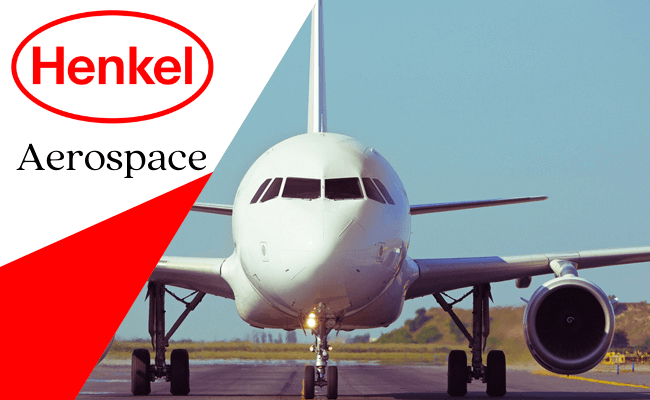 Airplane on the runway with Henkel Aerospace logo